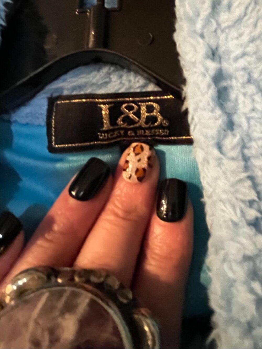 Lucky & Blessed Fuzzy Blue Silver Sparkle Leopard Print Front Zip Jacket - Picture 6 of 6